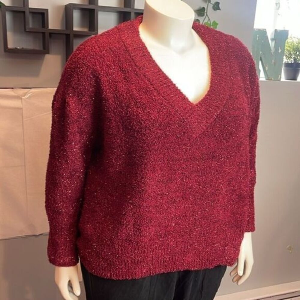 Ava & Viv Women's plus Sweater v‎ neck Long sleeve Burgundy Size 3X